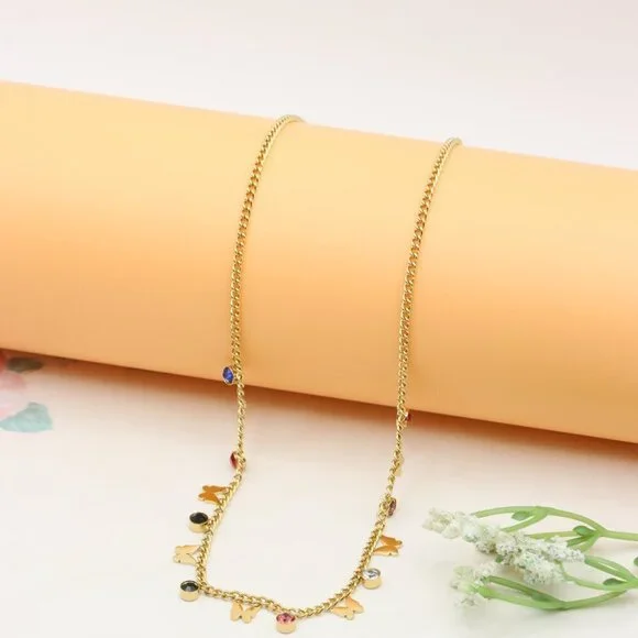 Colorful Charm Yellow Necklace with Gold Plated Chain, XPNL0371 - Picture 6 of 11